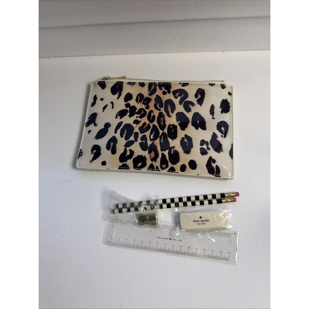 KATE SPADE New York 164752 LEOPARD Pencil Pouch, Sharpener, Eraser, Ruler